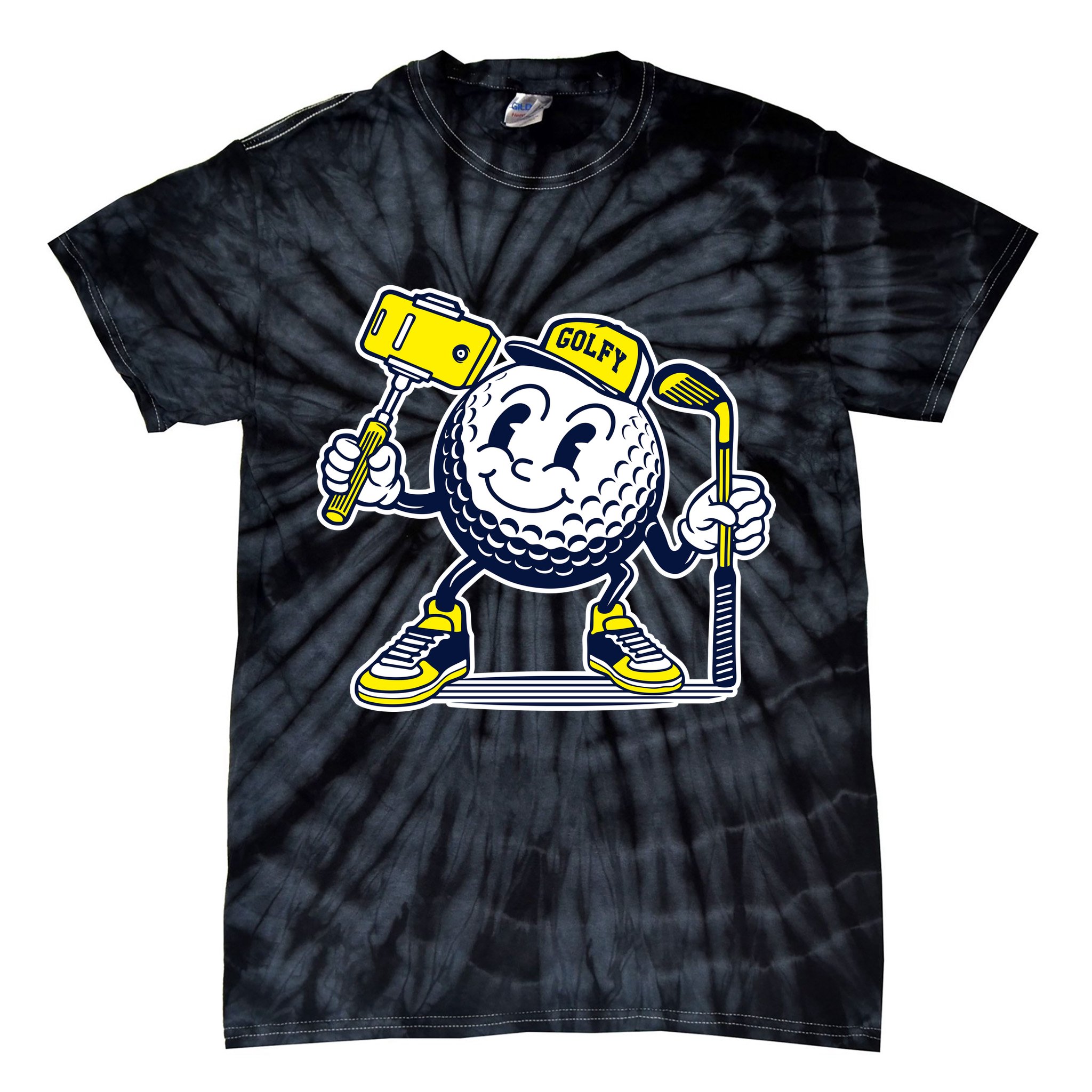 Funny Retro Cartoon Golf Ball Taking Selfie Tie-Dye T-Shirt