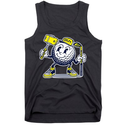 Funny Retro Cartoon Golf Ball Taking Selfie Tank Top
