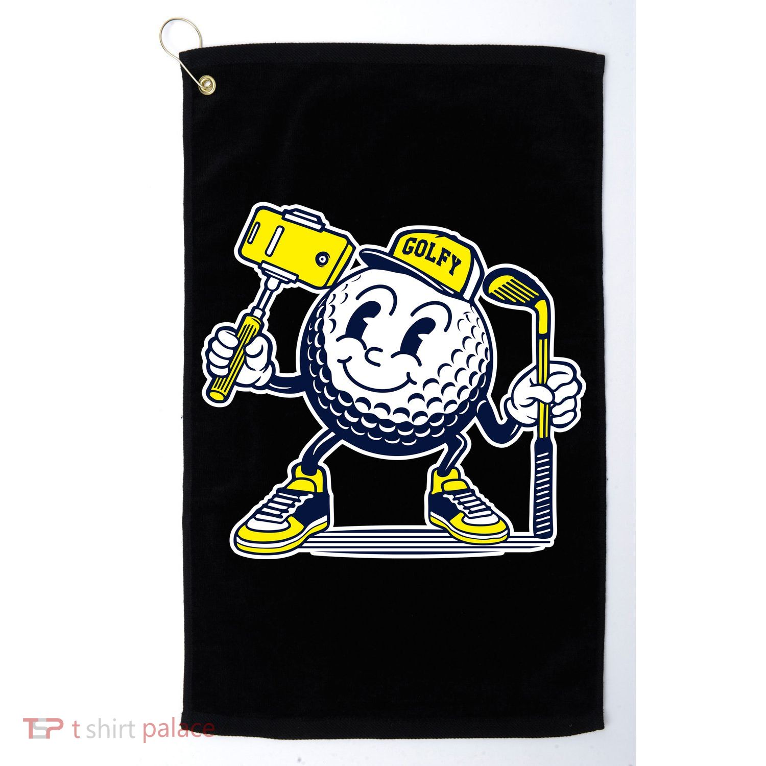 Funny Retro Cartoon Golf Ball Taking Selfie Platinum Collection Golf Towel