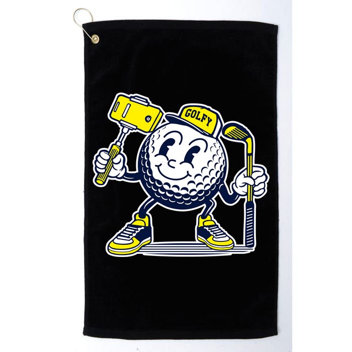 Funny Retro Cartoon Golf Ball Taking Selfie Golf Towel