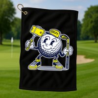 Funny Retro Cartoon Golf Ball Taking Selfie Golf Towel