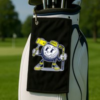 Funny Retro Cartoon Golf Ball Taking Selfie Golf Towel