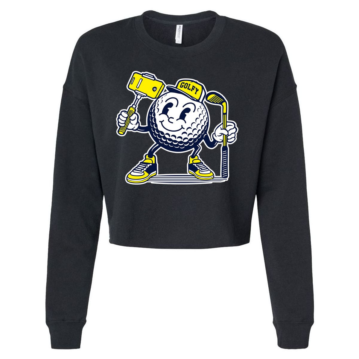 Funny Retro Cartoon Golf Ball Taking Selfie Cropped Pullover Crew