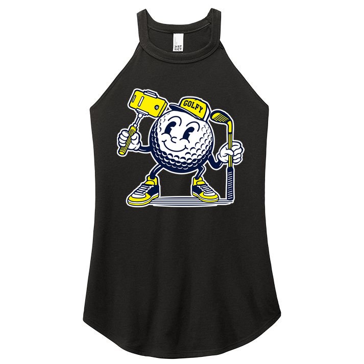 Funny Retro Cartoon Golf Ball Taking Selfie Women's Perfect Tri Rocker Tank
