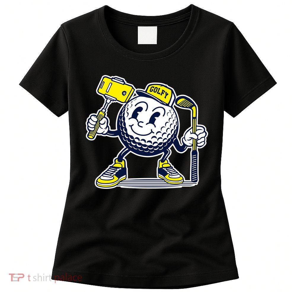 Funny Retro Cartoon Golf Ball Taking Selfie Womens T-Shirt