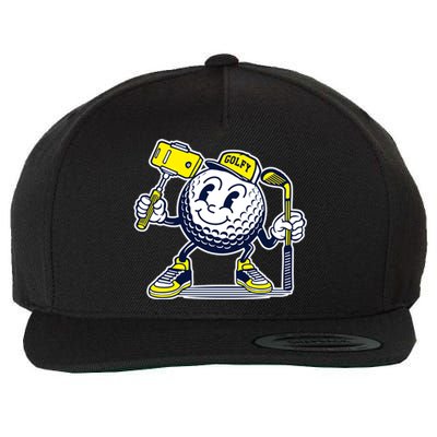 Funny Retro Cartoon Golf Ball Taking Selfie Wool Snapback Cap