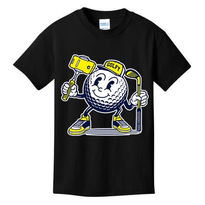 Funny Retro Cartoon Golf Ball Taking Selfie Kids T-Shirt
