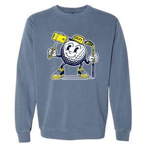 Funny Retro Cartoon Golf Ball Taking Selfie Garment-Dyed Sweatshirt