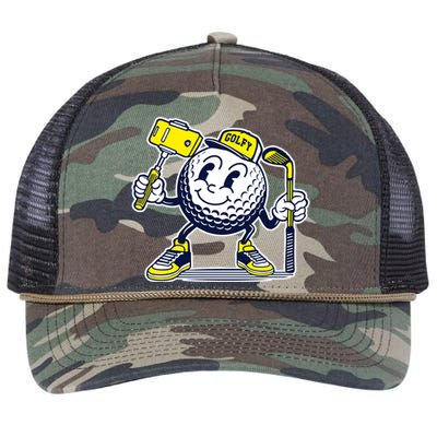 Funny Retro Cartoon Golf Ball Taking Selfie Retro Rope Trucker Hat Cap