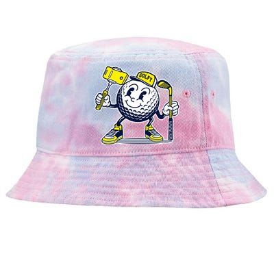 Funny Retro Cartoon Golf Ball Taking Selfie Tie-Dyed Bucket Hat