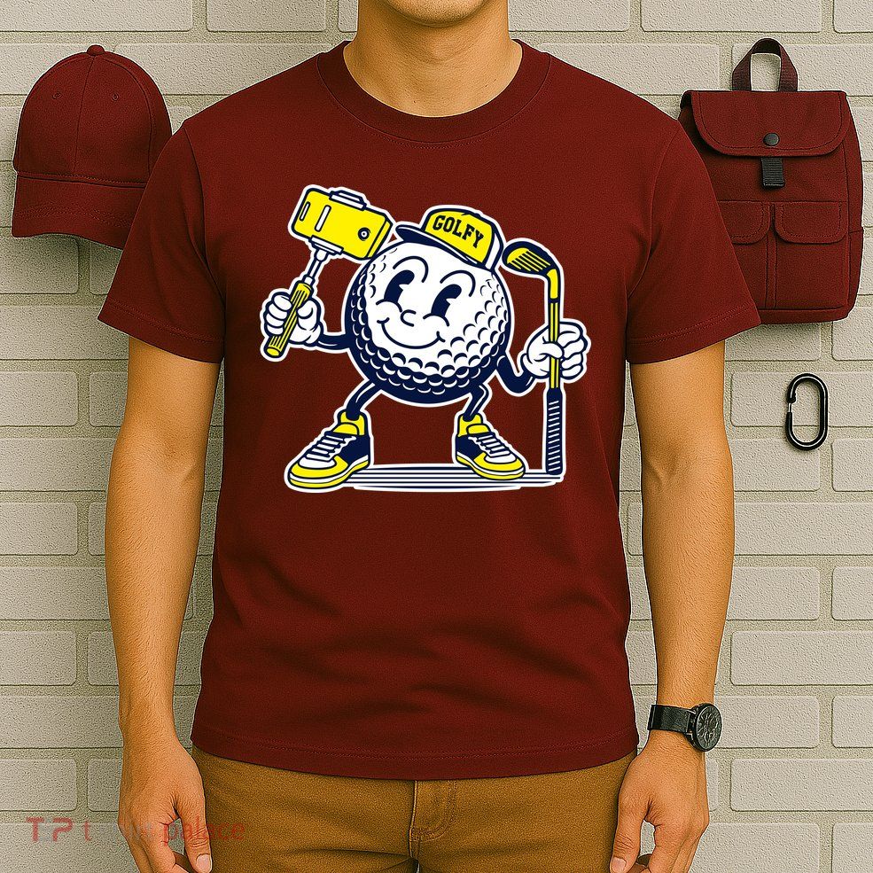 Funny Retro Cartoon Golf Ball Taking Selfie T-Shirt