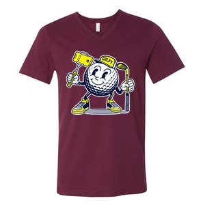 Funny Retro Cartoon Golf Ball Taking Selfie V-Neck T-Shirt