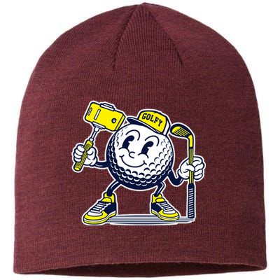 Funny Retro Cartoon Golf Ball Taking Selfie Sustainable Beanie