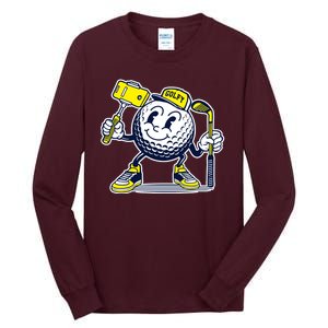 Funny Retro Cartoon Golf Ball Taking Selfie Tall Long Sleeve T-Shirt