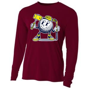 Funny Retro Cartoon Golf Ball Taking Selfie Cooling Performance Long Sleeve Crew