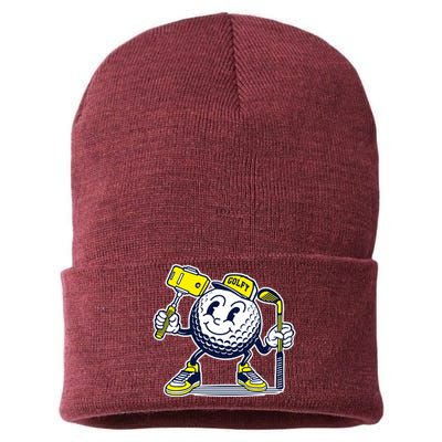 Funny Retro Cartoon Golf Ball Taking Selfie Sustainable Knit Beanie