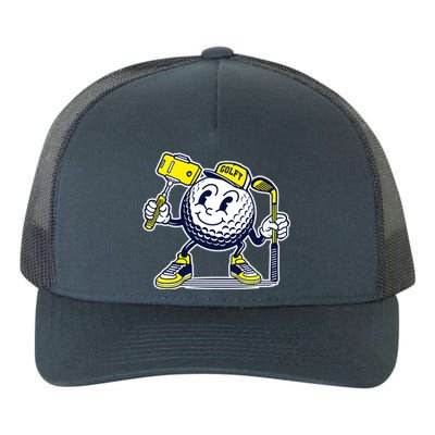 Funny Retro Cartoon Golf Ball Taking Selfie Yupoong Adult 5-Panel Trucker Hat