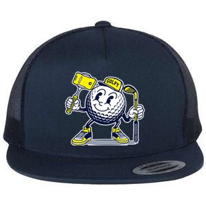 Funny Retro Cartoon Golf Ball Taking Selfie Flat Bill Trucker Hat