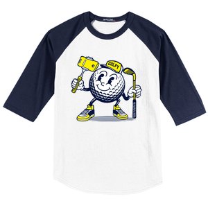 Funny Retro Cartoon Golf Ball Taking Selfie Baseball Sleeve Shirt