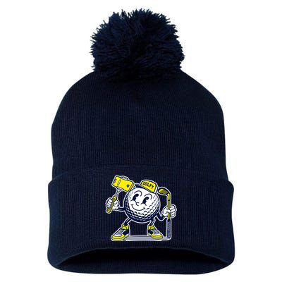 Funny Retro Cartoon Golf Ball Taking Selfie Pom Pom 12in Knit Beanie