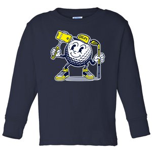 Funny Retro Cartoon Golf Ball Taking Selfie Toddler Long Sleeve Shirt