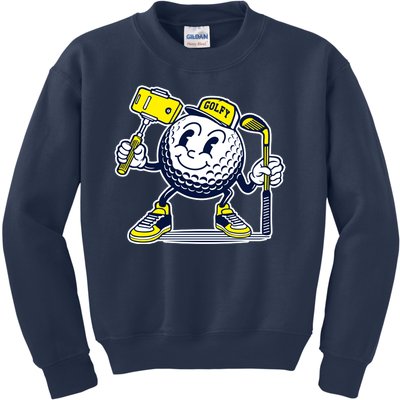 Funny Retro Cartoon Golf Ball Taking Selfie Kids Sweatshirt