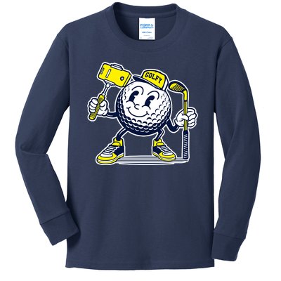 Funny Retro Cartoon Golf Ball Taking Selfie Kids Long Sleeve Shirt