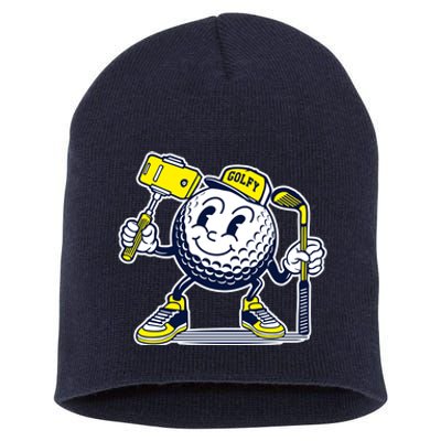 Funny Retro Cartoon Golf Ball Taking Selfie Short Acrylic Beanie