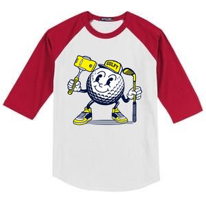 Funny Retro Cartoon Golf Ball Taking Selfie Kids Colorblock Raglan Jersey