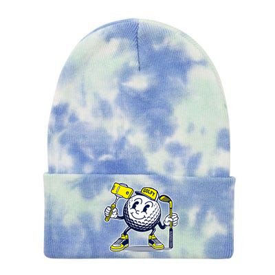 Funny Retro Cartoon Golf Ball Taking Selfie Tie Dye 12in Knit Beanie