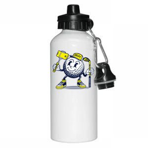 Funny Retro Cartoon Golf Ball Taking Selfie Aluminum Water Bottle