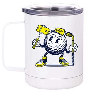 Funny Retro Cartoon Golf Ball Taking Selfie 12 oz Stainless Steel Tumbler Cup