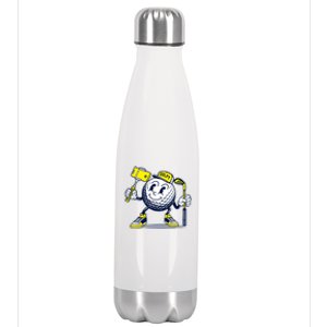 Funny Retro Cartoon Golf Ball Taking Selfie Stainless Steel Insulated Water Bottle