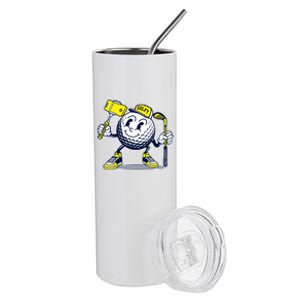 Funny Retro Cartoon Golf Ball Taking Selfie Stainless Steel Tumbler