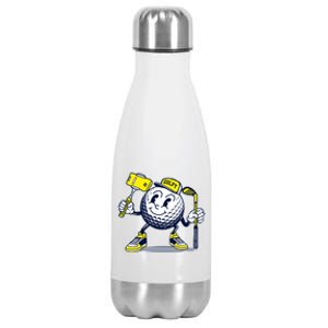 Funny Retro Cartoon Golf Ball Taking Selfie Stainless Steel Insulated Water Bottle