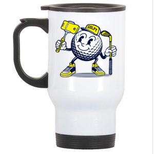 Funny Retro Cartoon Golf Ball Taking Selfie Stainless Steel Travel Mug