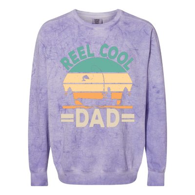 Funny Reel Cool Dad Fishing Fisherman Retro Fish Father Papa Colorblast Crewneck Sweatshirt