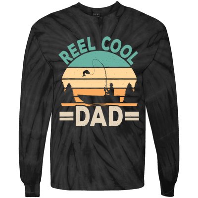 Funny Reel Cool Dad Fishing Fisherman Retro Fish Father Papa Tie-Dye Long Sleeve Shirt