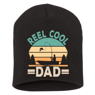 Funny Reel Cool Dad Fishing Fisherman Retro Fish Father Papa Short Acrylic Beanie