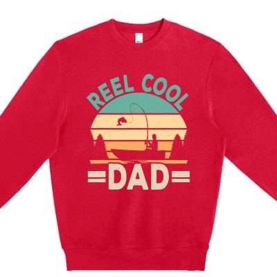 Funny Reel Cool Dad Fishing Fisherman Retro Fish Father Papa Premium Crewneck Sweatshirt