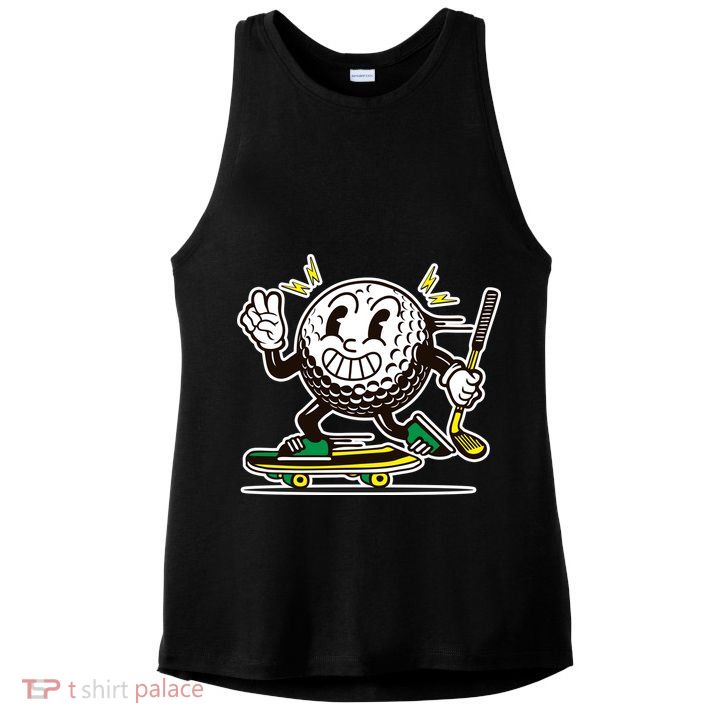 Funny Retro Cartoon Skateboarding Golf Ball Ladies PosiCharge Tri-Blend Wicking Tank