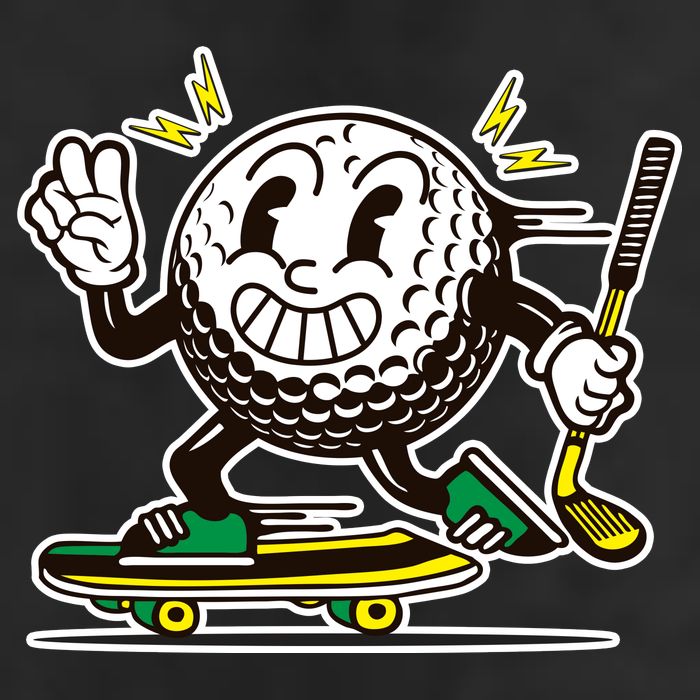 Funny Retro Cartoon Skateboarding Golf Ball 7 Panel Mesh Trucker Snapback Hat