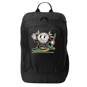 Funny Retro Cartoon Skateboarding Golf Ball City Backpack