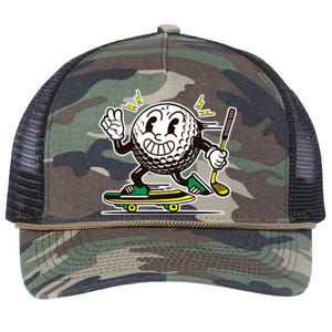 Funny Retro Cartoon Skateboarding Golf Ball Retro Rope Trucker Hat Cap