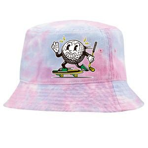 Funny Retro Cartoon Skateboarding Golf Ball Tie-Dyed Bucket Hat