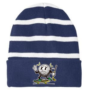 Funny Retro Cartoon Skateboarding Golf Ball Striped Beanie with Solid Band