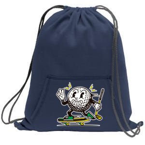 Funny Retro Cartoon Skateboarding Golf Ball Sweatshirt Cinch Pack Bag