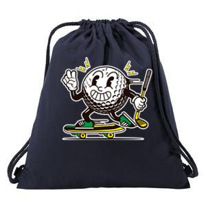 Funny Retro Cartoon Skateboarding Golf Ball Drawstring Bag