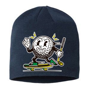 Funny Retro Cartoon Skateboarding Golf Ball Sustainable Beanie