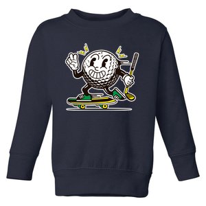 Funny Retro Cartoon Skateboarding Golf Ball Toddler Sweatshirt